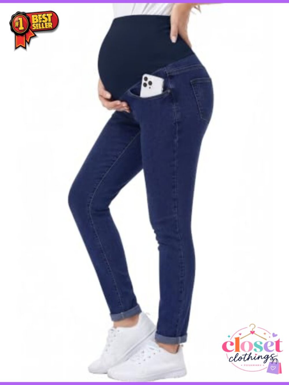 Maternity Jogger Jeans Over the Belly Pull-On with Pockets